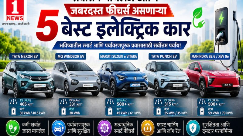 Top EV Cars in India 2026: सर्वोत्तम मायलेज आणि जबरदस्त फीचर्स असणाऱ्या ५ बेस्ट इलेक्ट्रिक कार 1 Top EV Cars in India 2026: सर्वोत्तम मायलेज आणि जबरदस्त फीचर्स असणाऱ्या ५ बेस्ट इलेक्ट्रिक कार